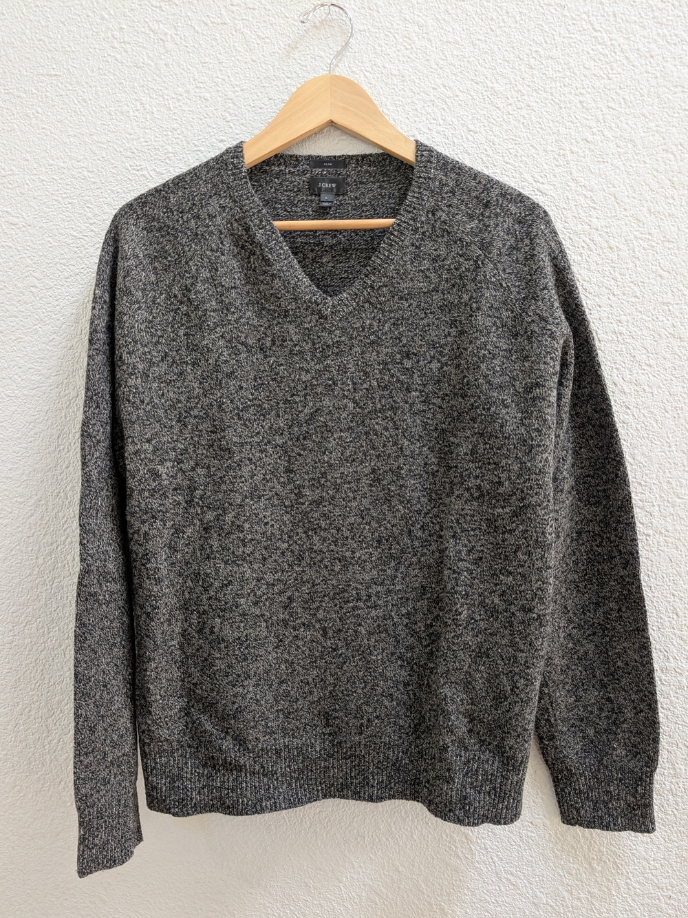 J. Crew Men's Dark Charcoal Marled Wool V-Neck Sweater, Size Large